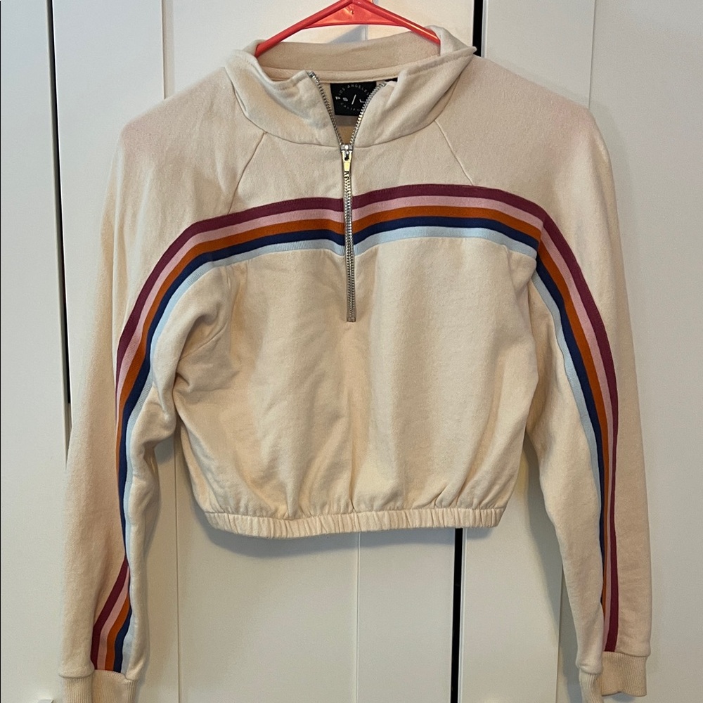 PacSun Cream Cropped Hoodie with Rainbow Stripes